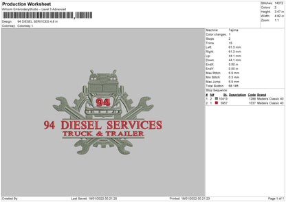 94 Diesel Service Embroidery File 4 size