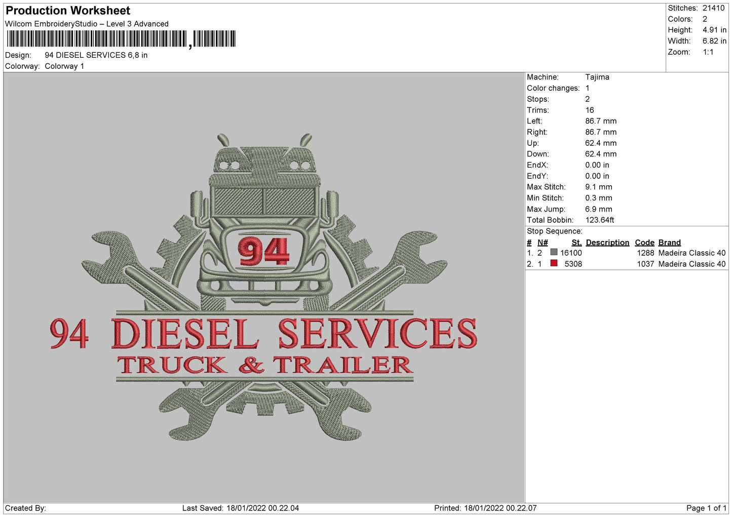 94 Diesel Service Embroidery File 4 size