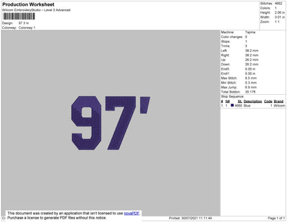 92 & 97 Embroidery File 4 size (2 File)