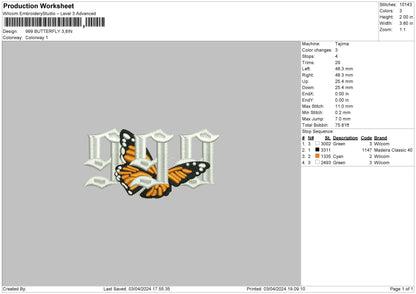 Butterfly0304 Embroidery Machine Design File 6 sizes