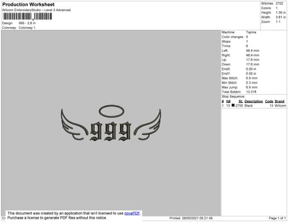 999 Angel Embroidery File 4 size