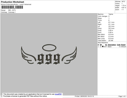 999 Angel Embroidery File 4 size