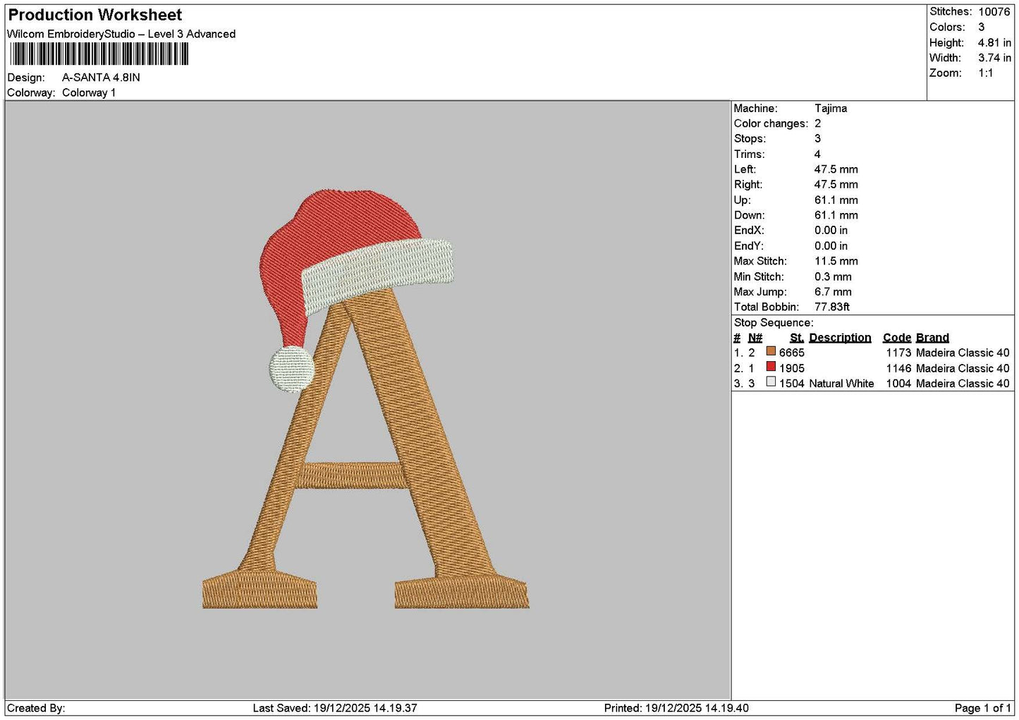 A Santa Embroidery File 6 sizes