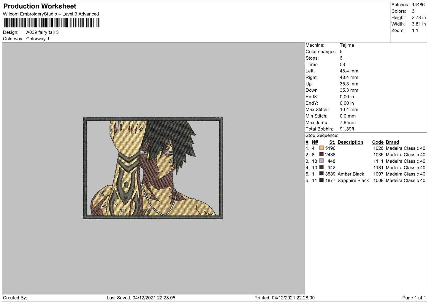 Fairy Tail Embroidery File 4 size