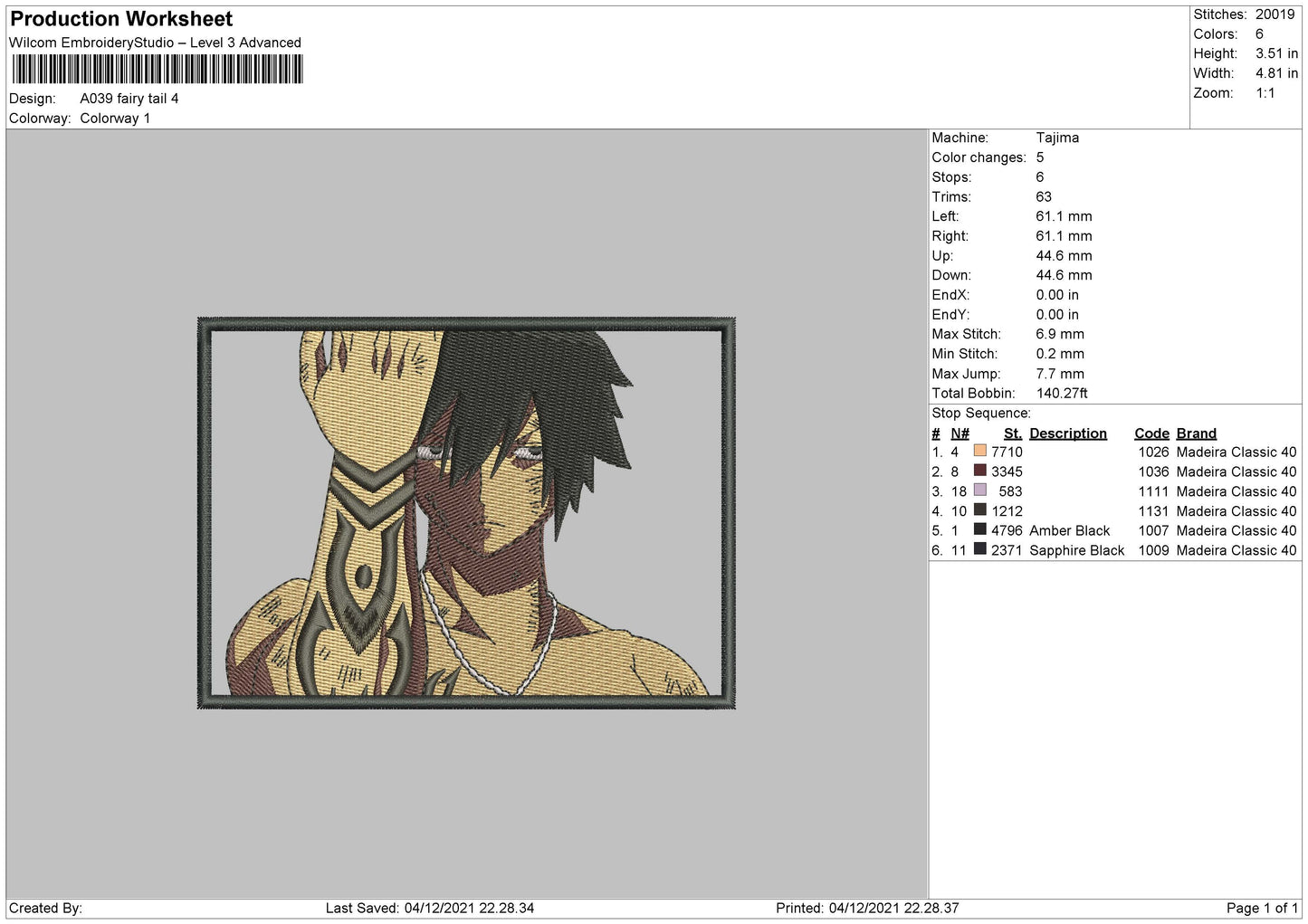 Fairy Tail Embroidery File 4 size