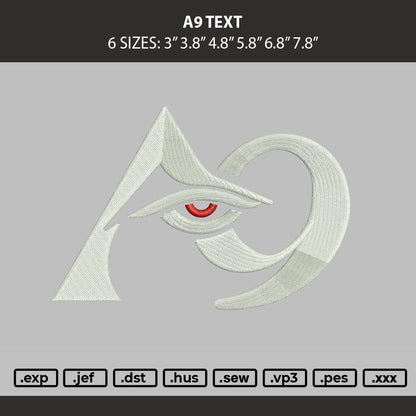 A9 Text Embroidery Machine Design File 6 sizes