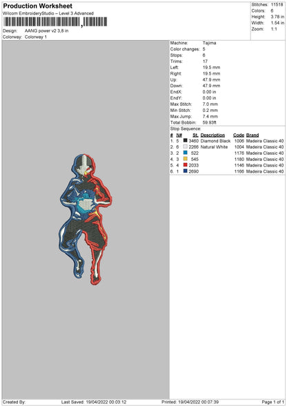Aang Power Embroidery File 4 size
