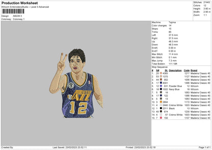 Basketball Player 12 Embroidery File 6 sizes