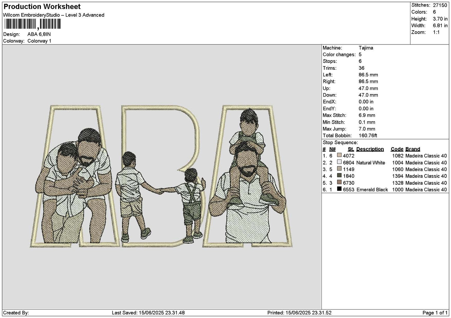 Aba Photoflat Embroidery File 6 sizes