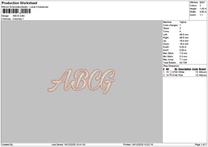 Textabcg Embroidery File 6 sizes