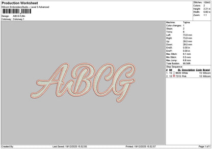 Textabcg Embroidery File 6 sizes