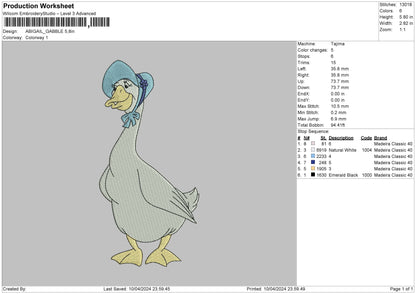 Blue duck Embroidery Design File 6 sizes