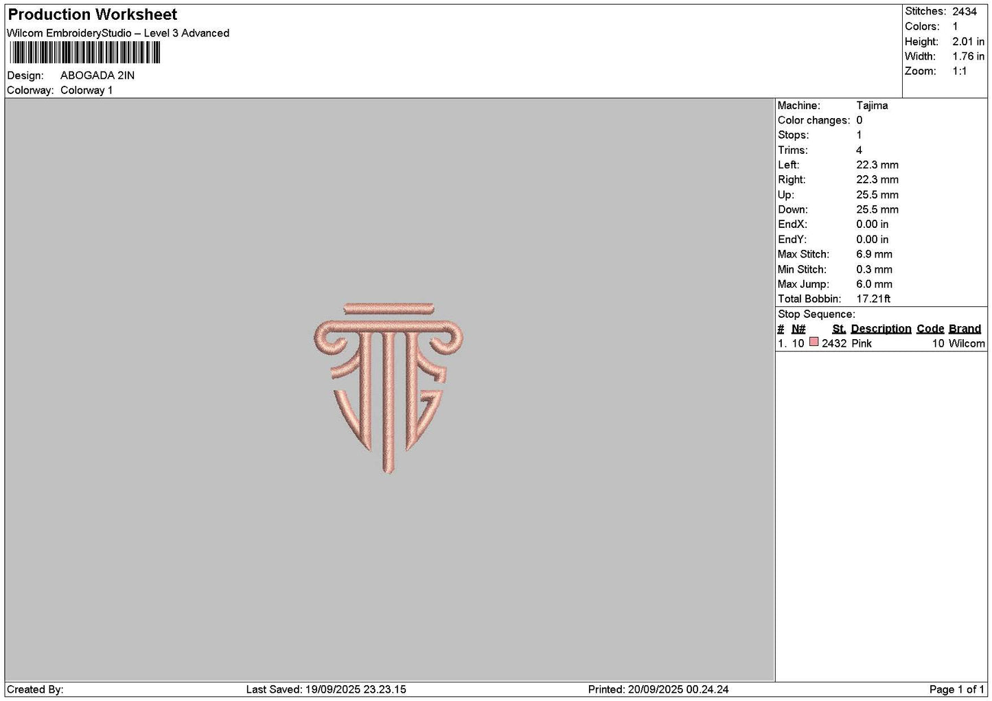 Logo 1909 Embroidery File 6 sizes