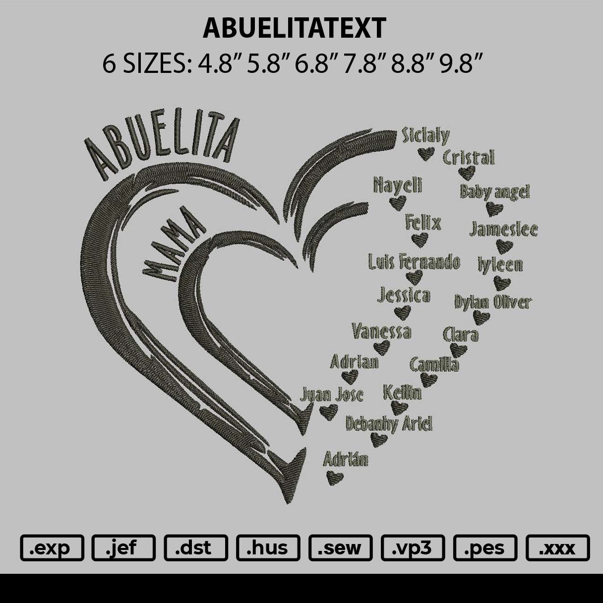 Abuelitatext Embroidery File 6 sizes