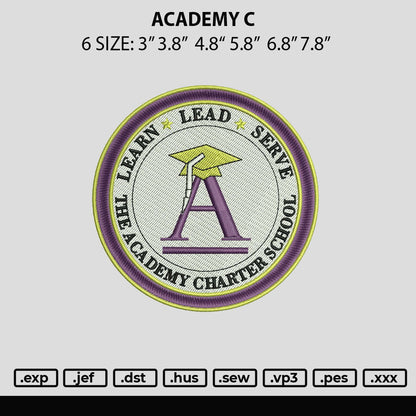 Academi C Embroidery File 6 sizes