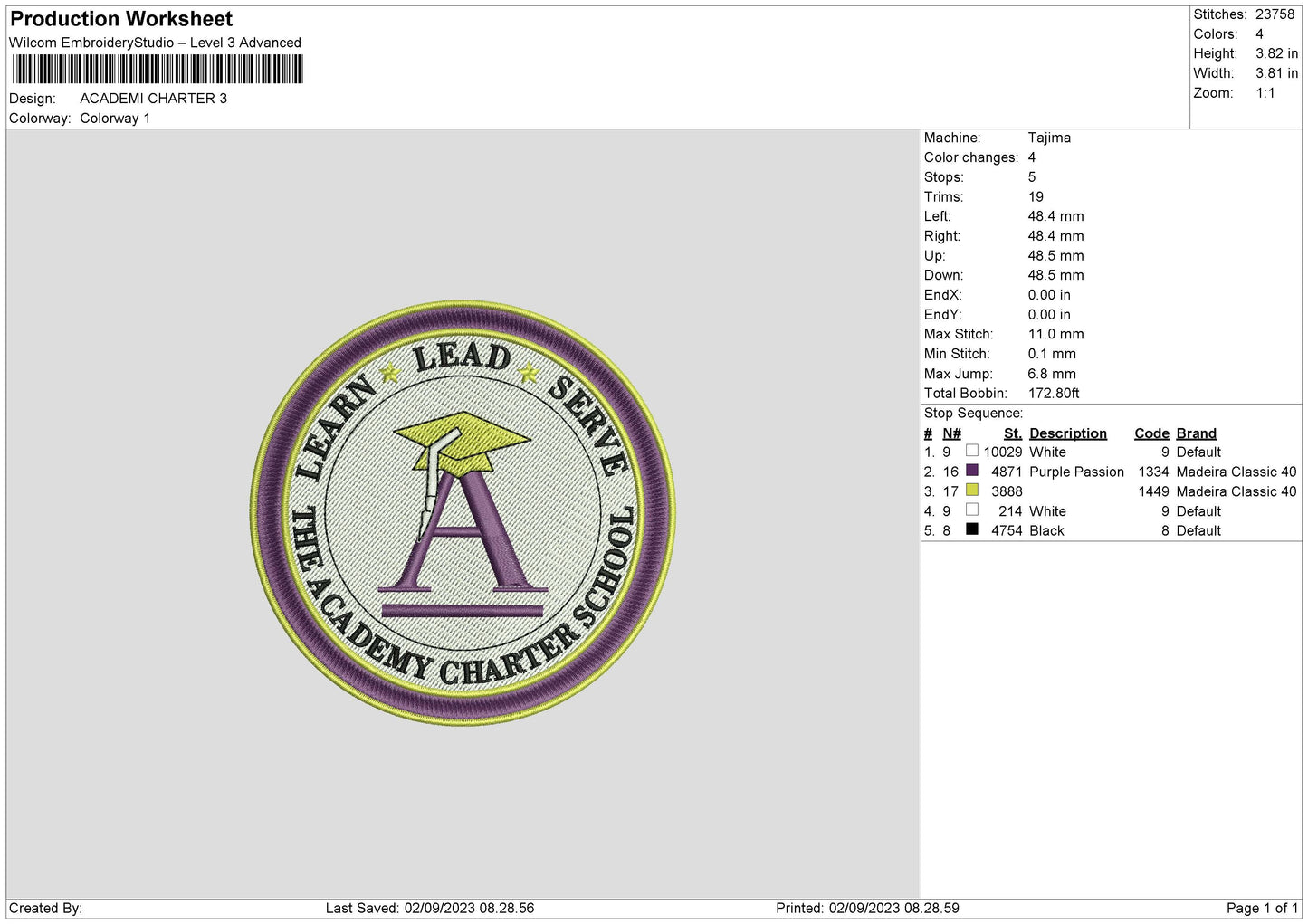 Academi C Embroidery File 6 sizes