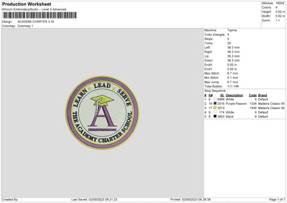 Academi C Embroidery File 6 sizes
