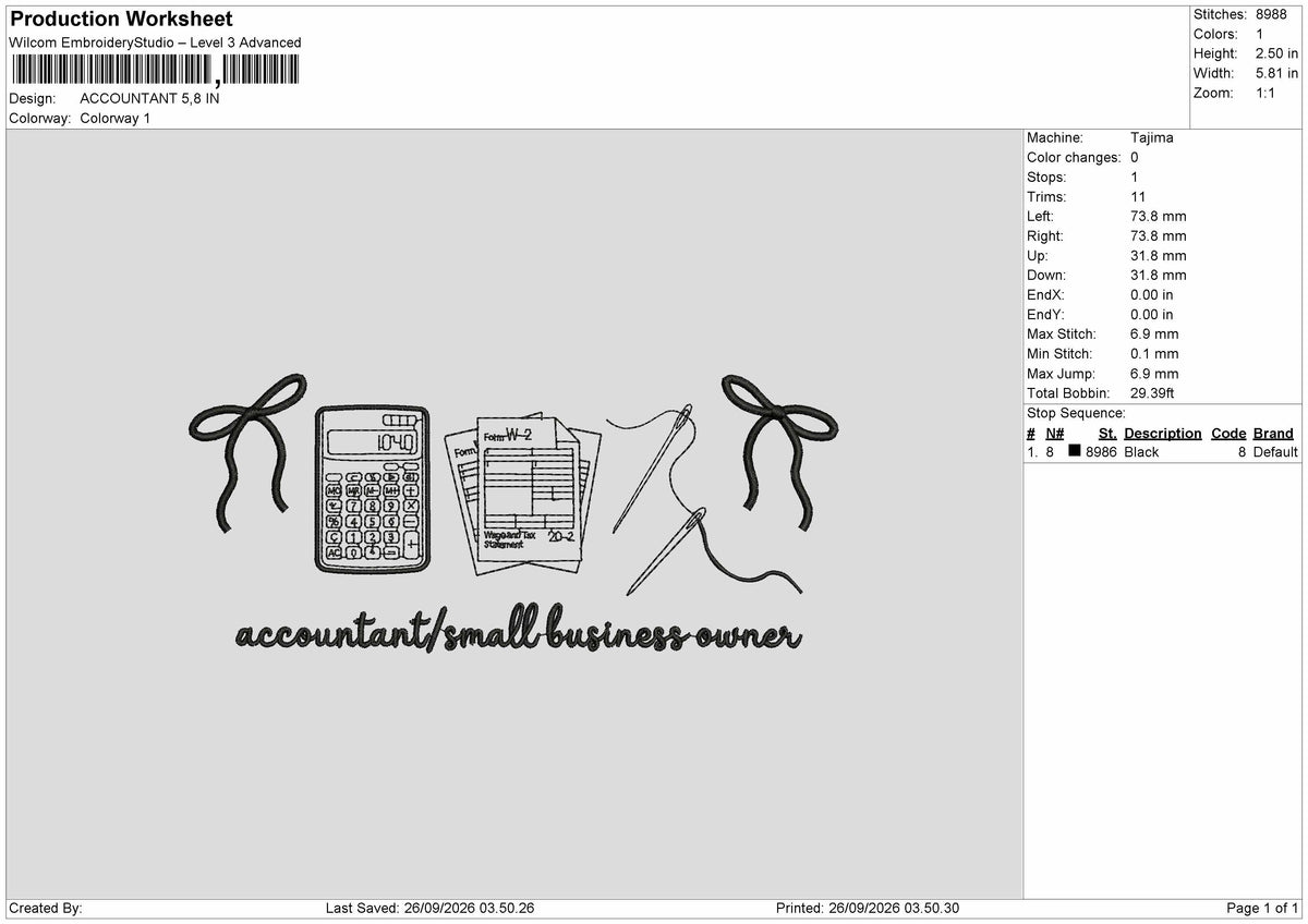 Accountant Text Embroidery Machine Design File 6 sizes