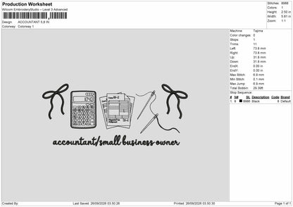 Accountant Text Embroidery Machine Design File 6 sizes