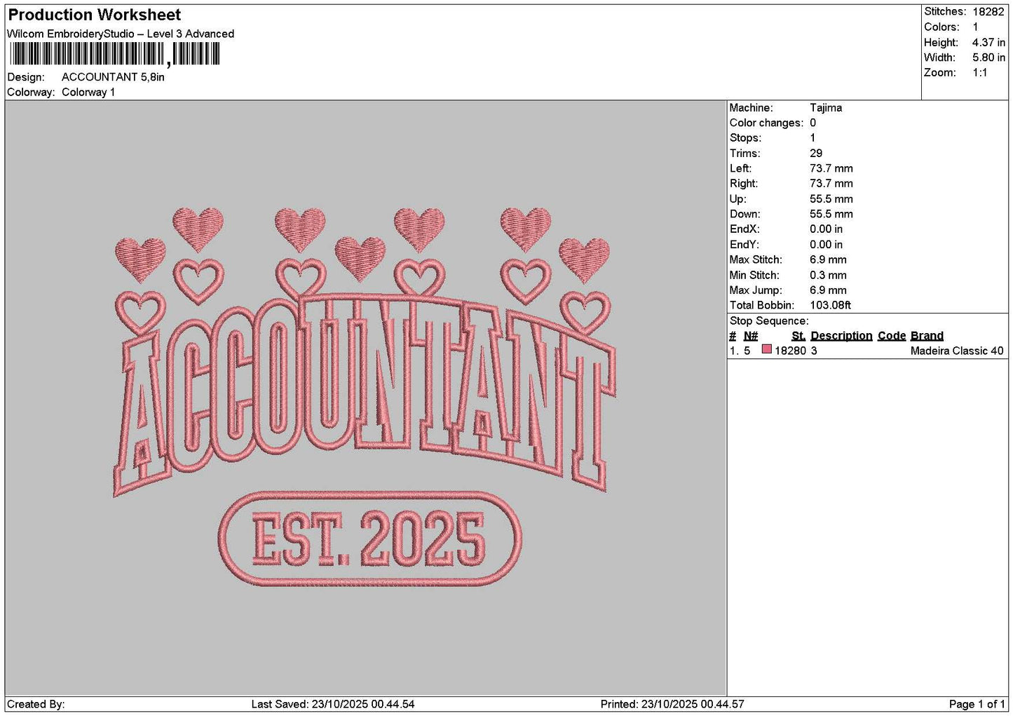 Accountanttext Embroidery File 6 sizes