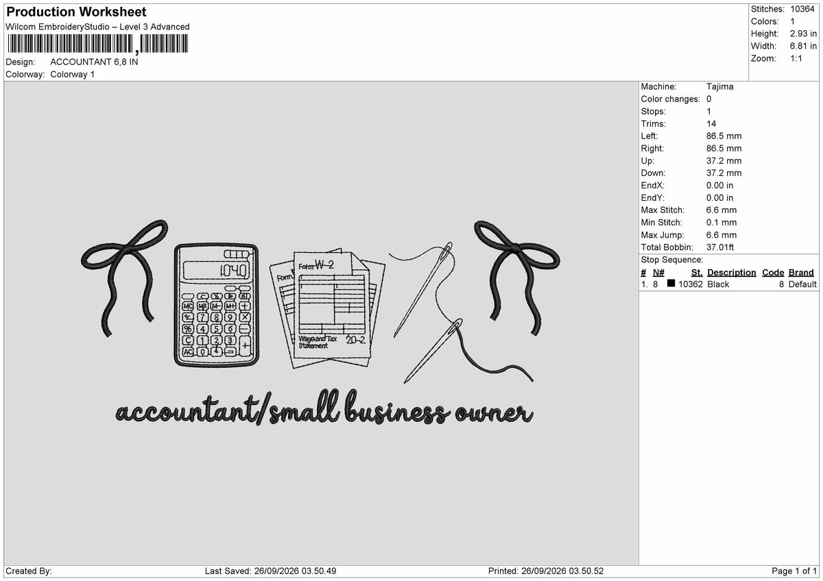 Accountant Text Embroidery Machine Design File 6 sizes