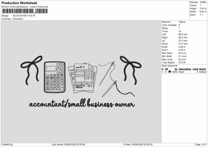 Accountant Text Embroidery Machine Design File 6 sizes