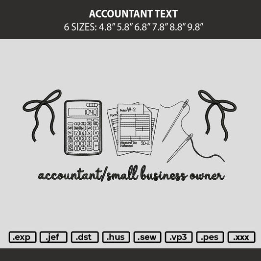 Accountant Text Embroidery Machine Design File 6 sizes