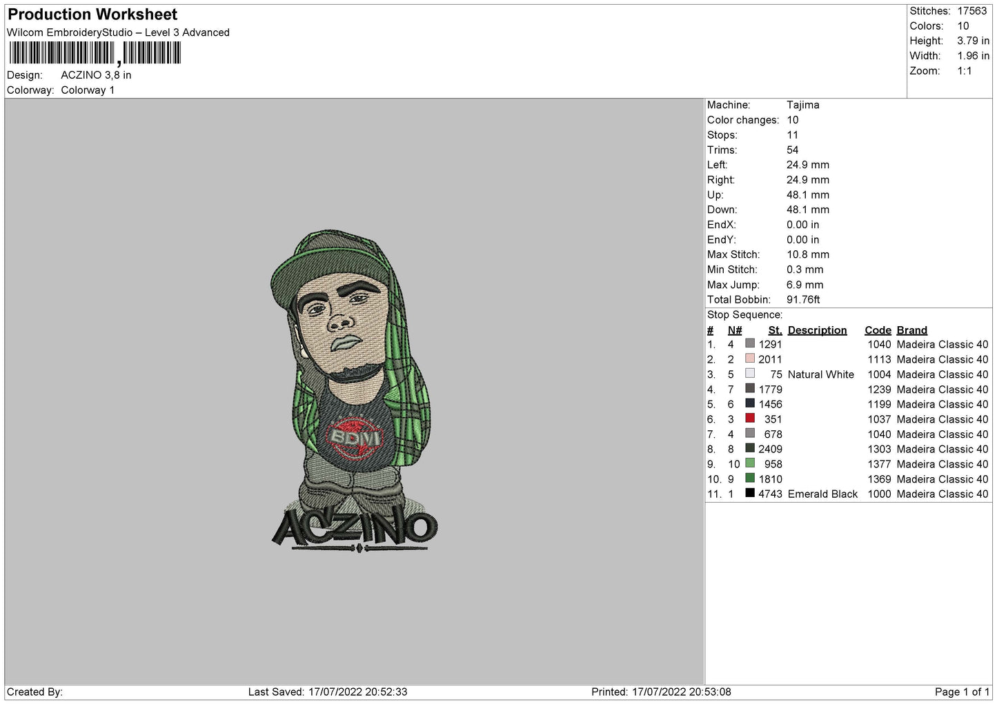 Aczino Embroidery ile 4 sizes