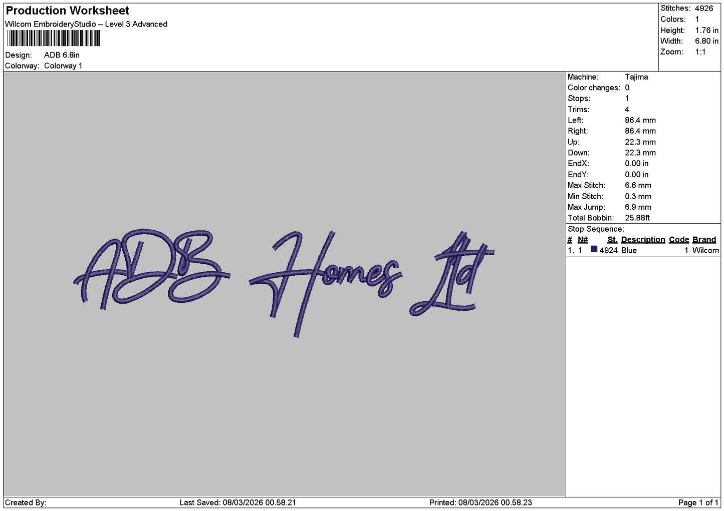 Adbtext Embroidery File 6 sizes