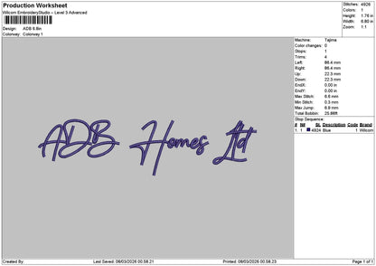 Adbtext Embroidery File 6 sizes
