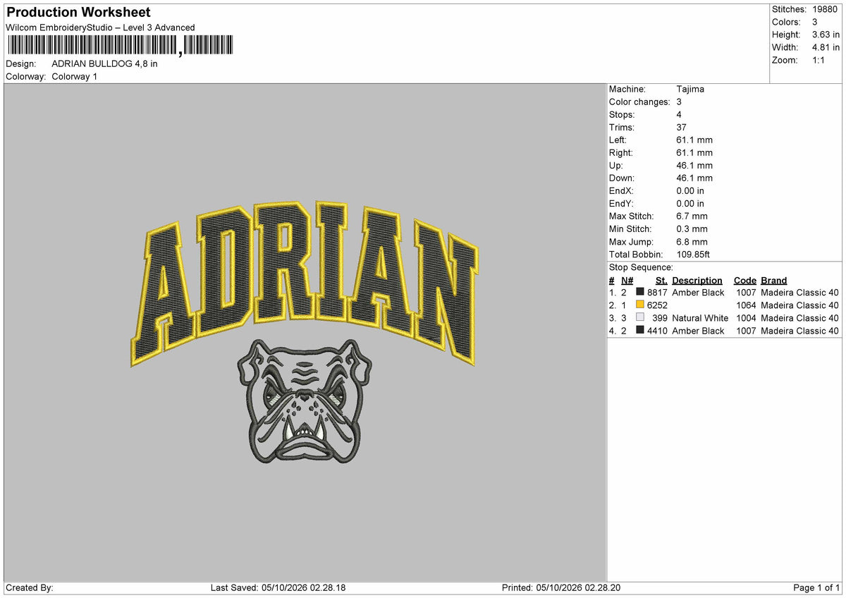Adrian Text 0510 Embroidery Machine Design File 6 sizes