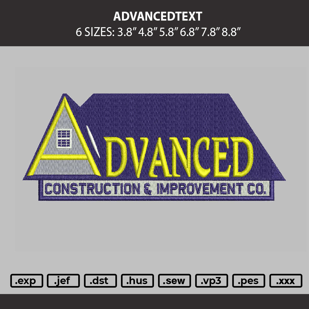 Advancedtext Embroidery Machine Design File 6 sizes