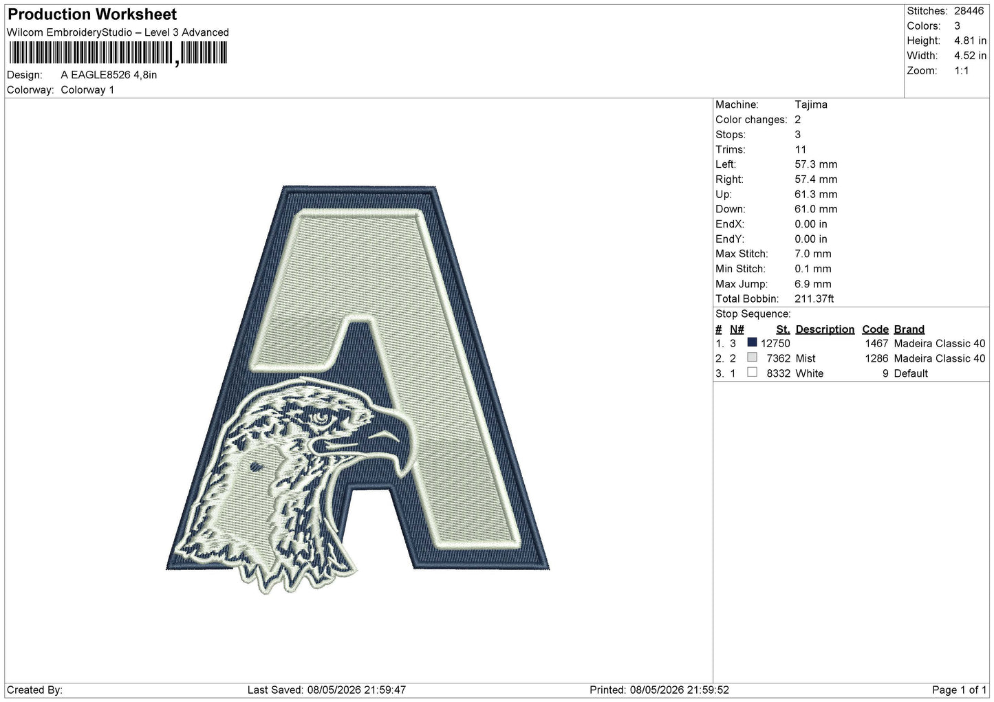 A EAGLE8526 Embroidery File 6 sizes