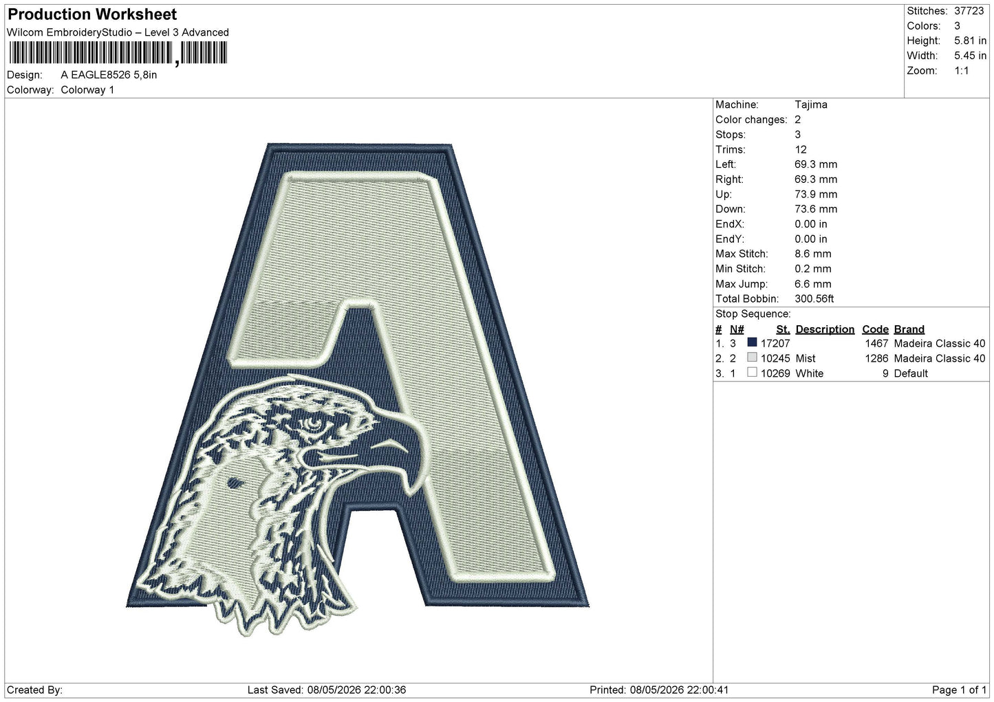 A EAGLE8526 Embroidery File 6 sizes
