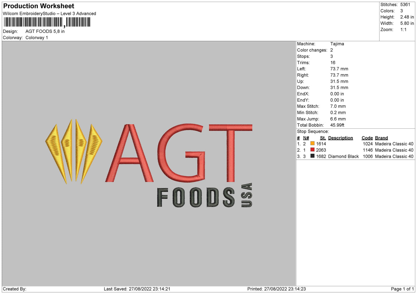 AGT Foods Embroidery File 5 sizes