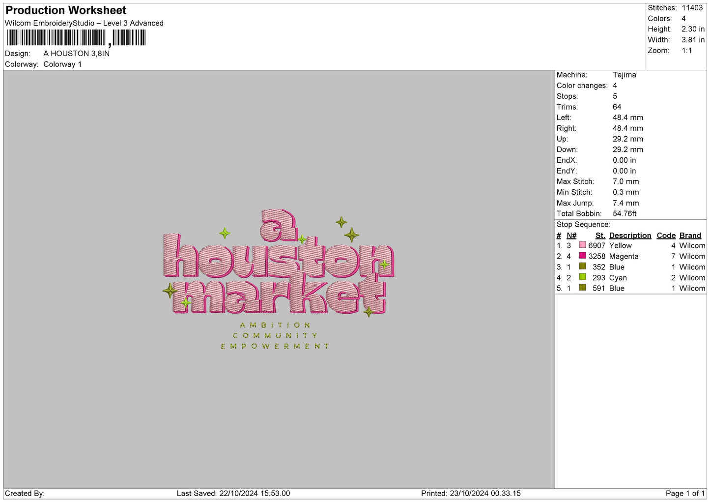 Houstontext Pink Embroidery File 6 sizes