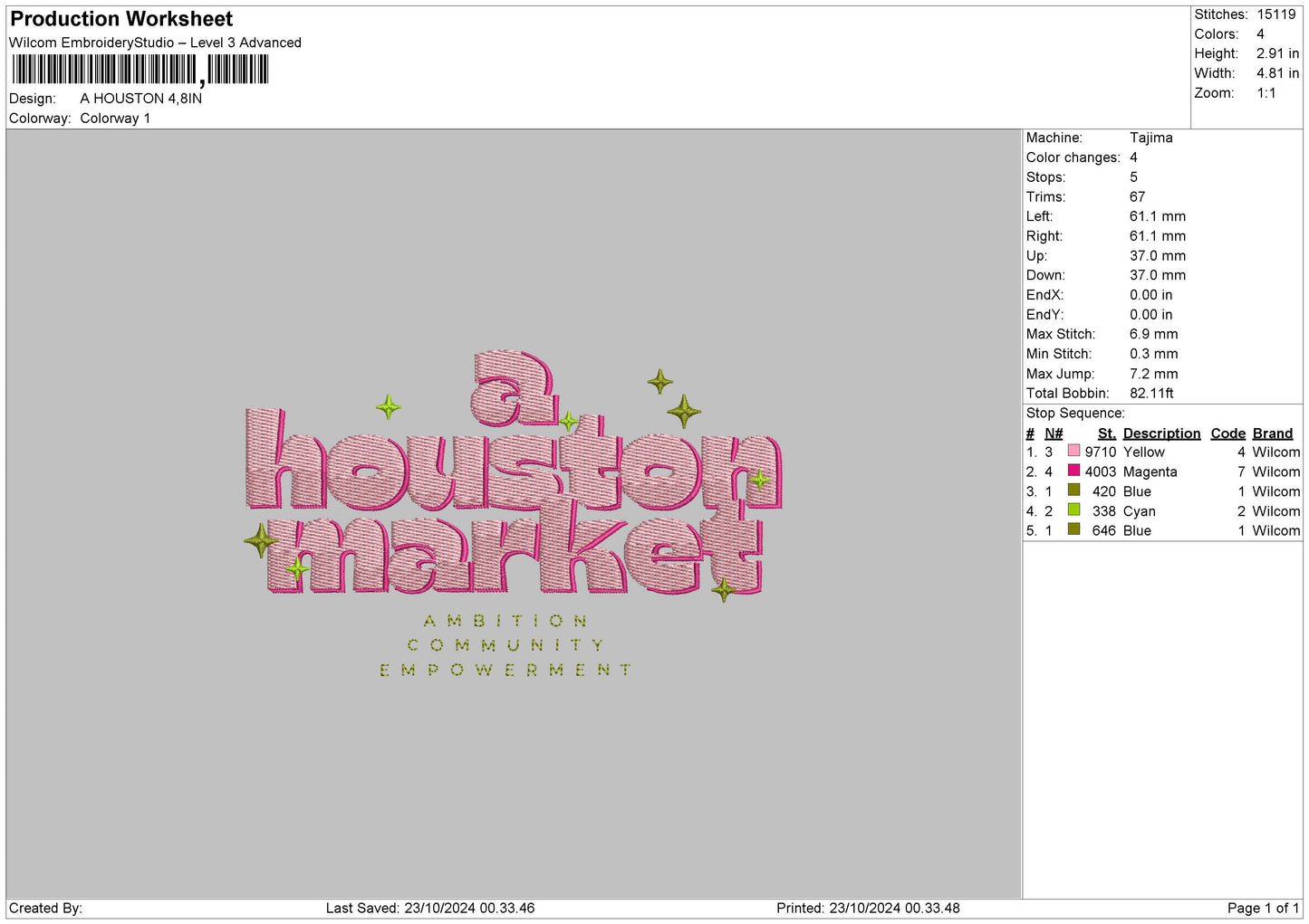 Houstontext Pink Embroidery File 6 sizes