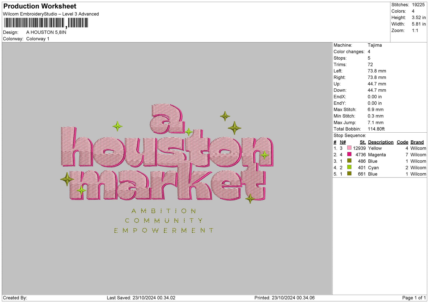 Houstontext Pink Embroidery File 6 sizes