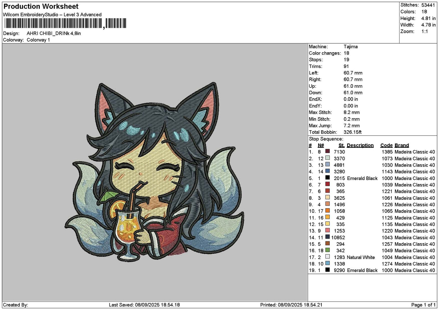 Wolf Chibi 01 Embroidery File 6 sizes