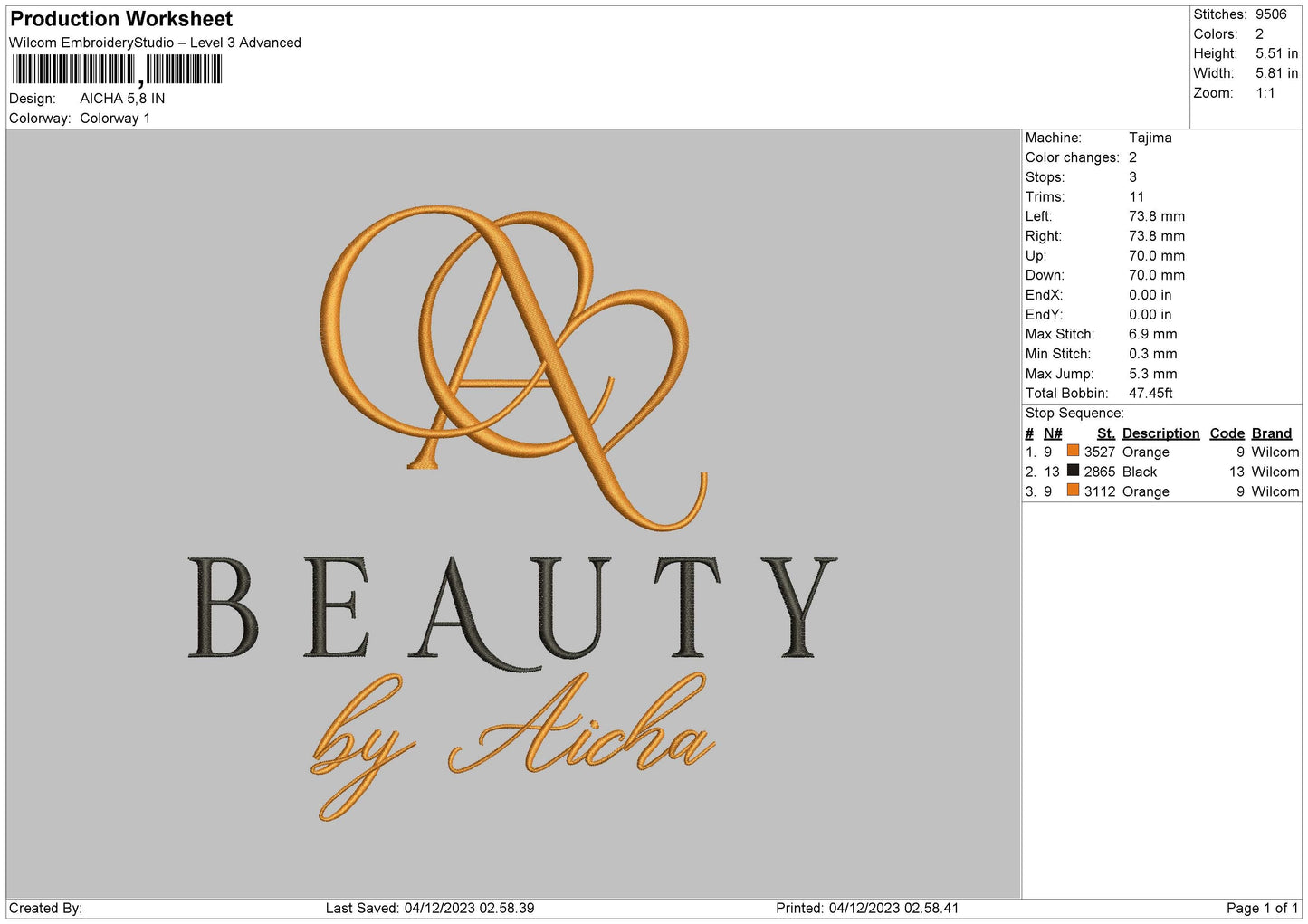 Beauty A Embroidery File 6 sizes
