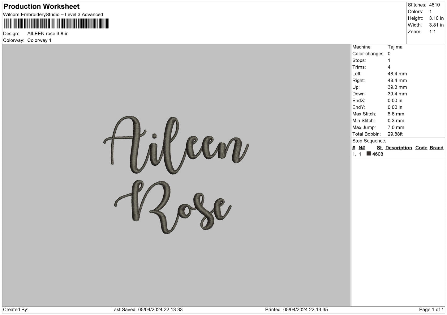 Aileenrose Embroidery File 6 sizes