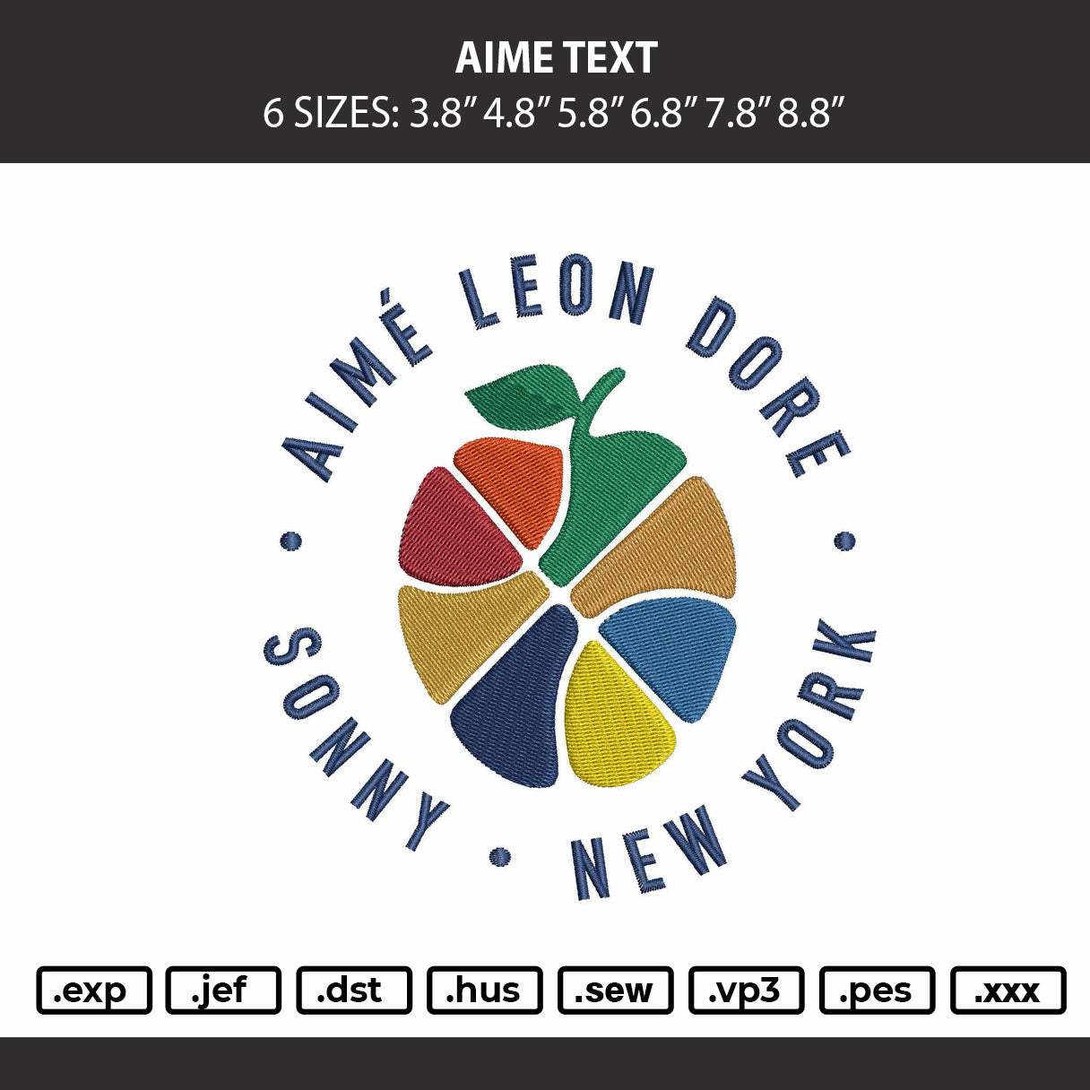 Aime Text Embroidery Machine Design File 6 sizes