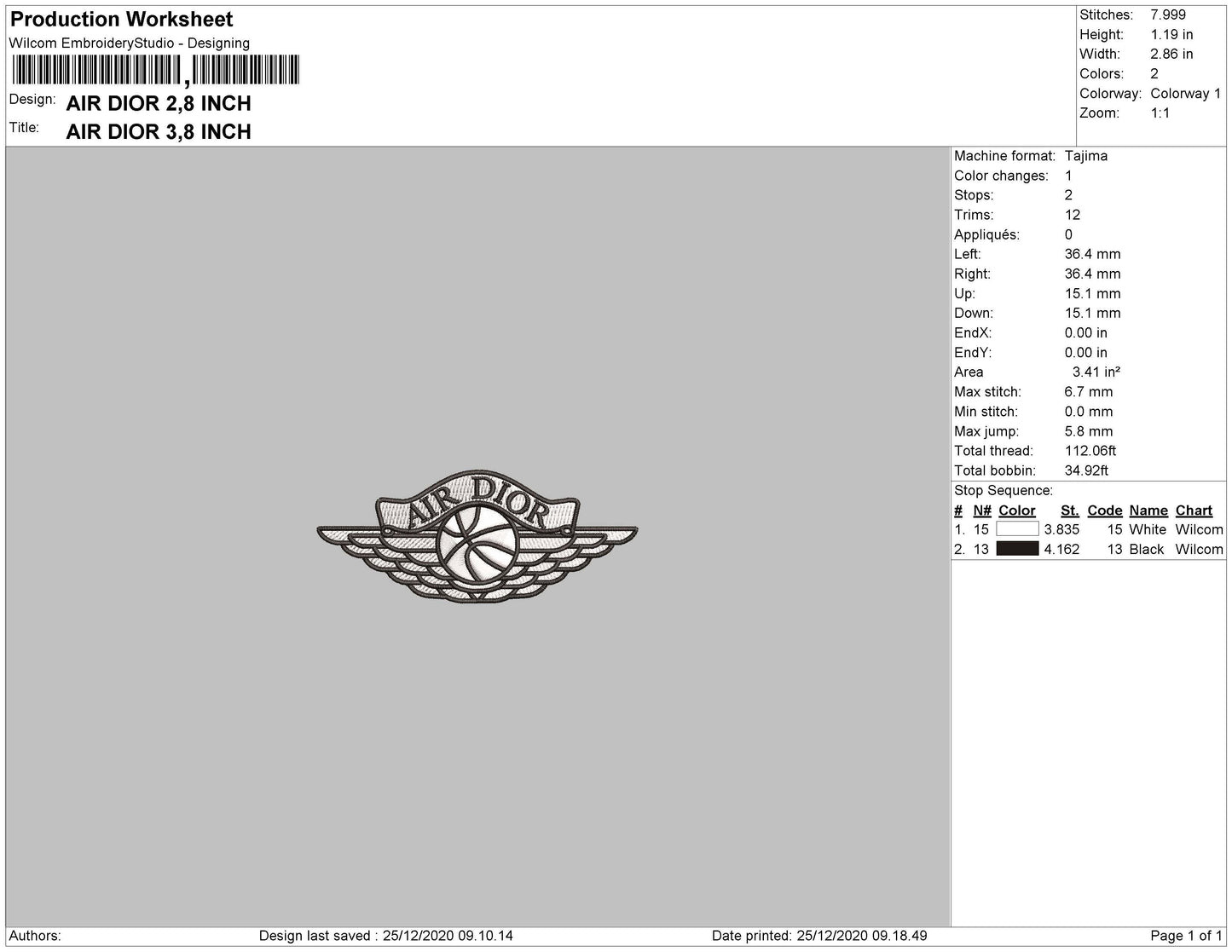Air Dior Embroidery File 4 size