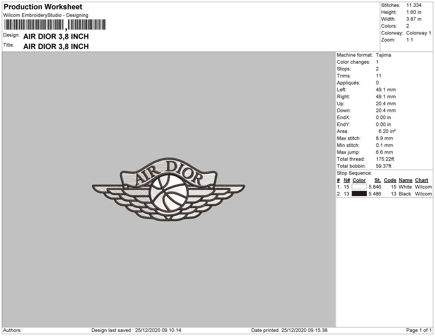 Air Dior Embroidery File 4 size
