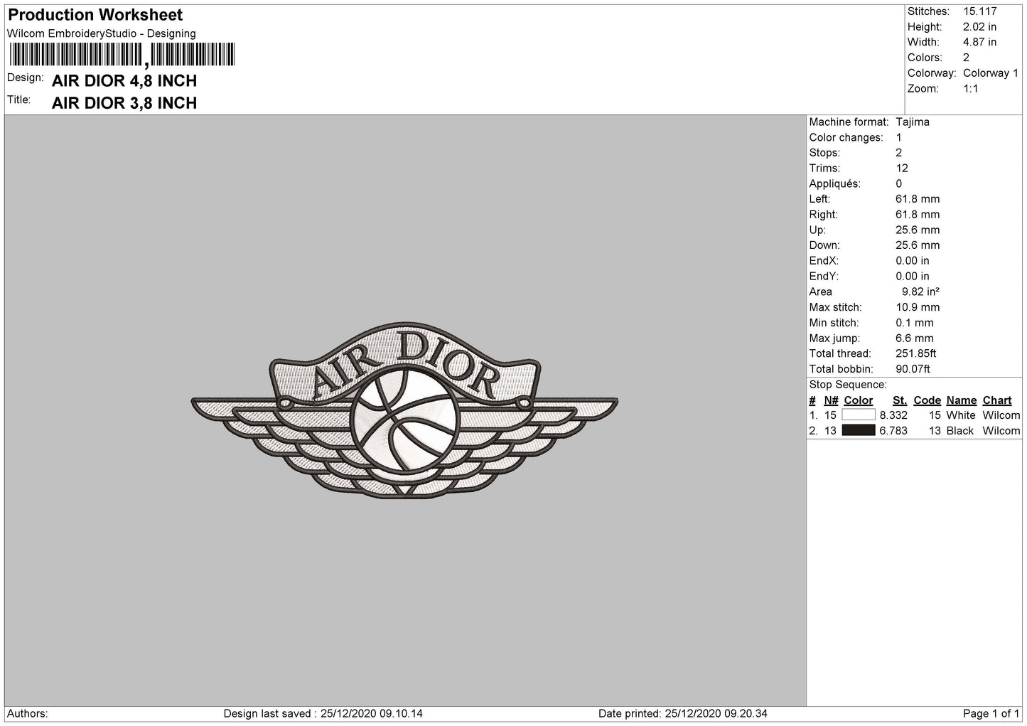 Air Dior Embroidery File 4 size
