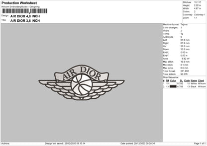 Air Dior Embroidery File 4 size