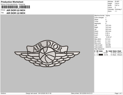 Air Dior Embroidery File 4 size