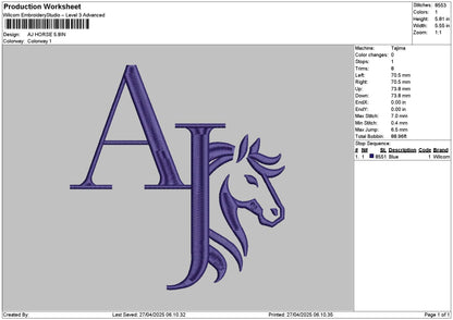 Aj Horse Embroidery File 6 sizes