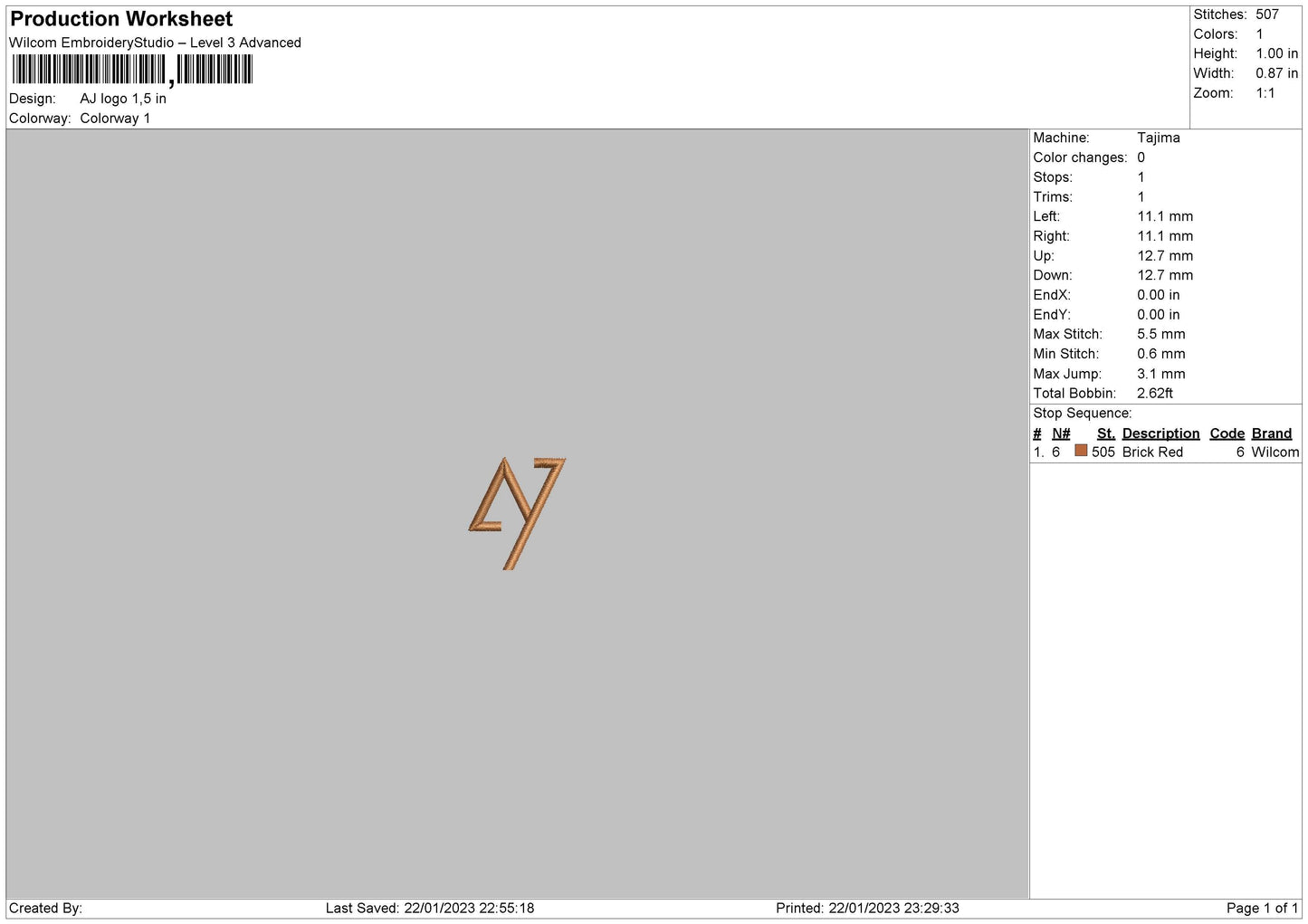 Aj Logo Embroidery File 6 sizes