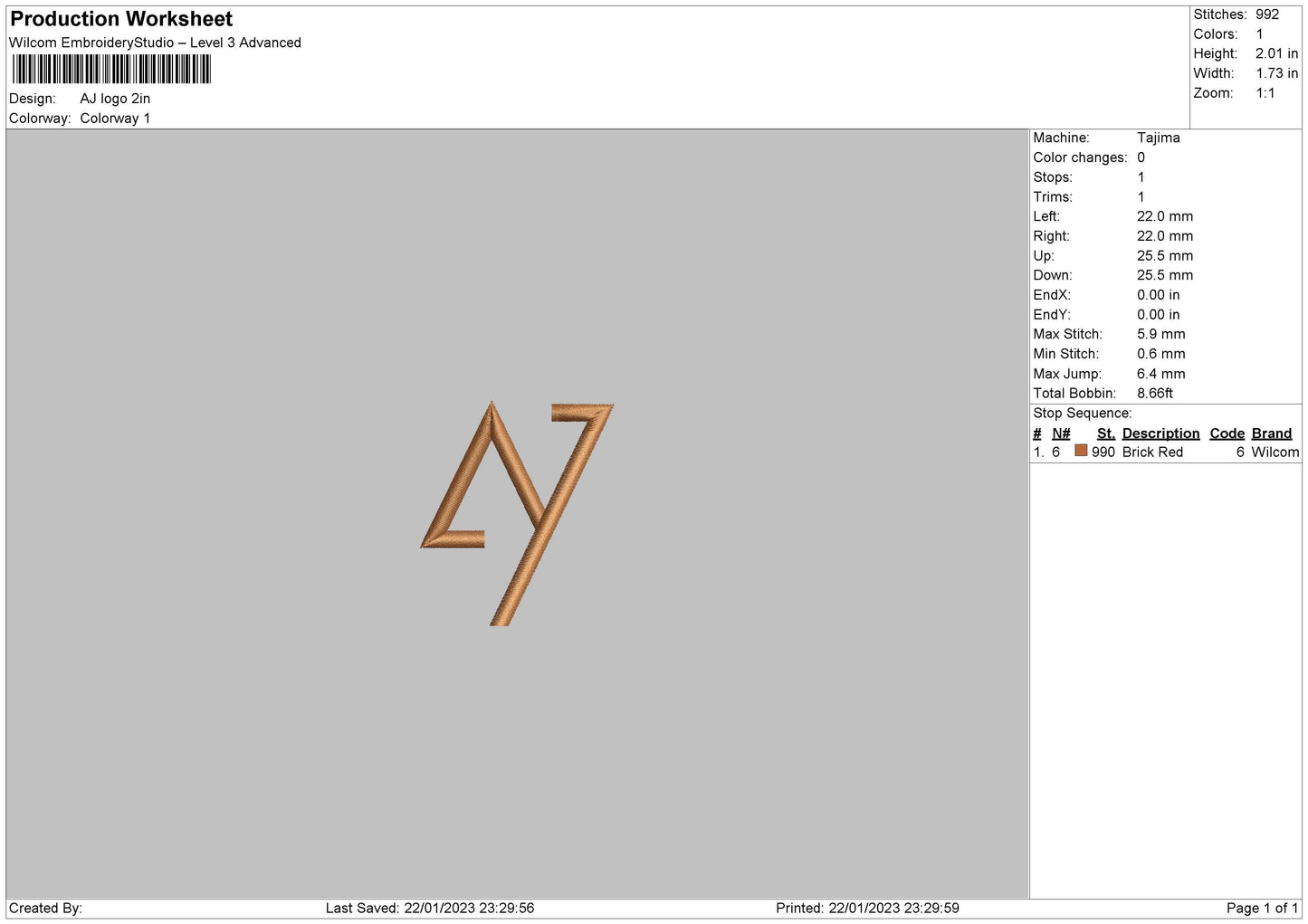 Aj Logo Embroidery File 6 sizes